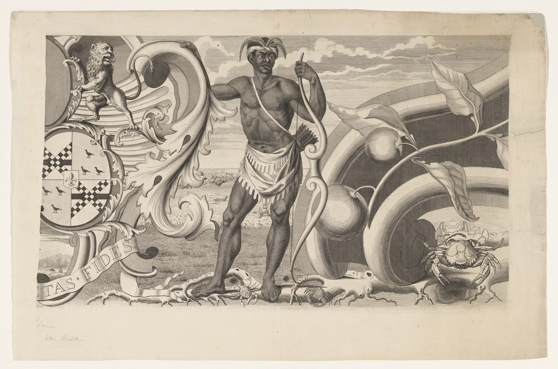 Deel van de rand van een kaart van Suriname (rechterdeel) by J.G. de la Croix