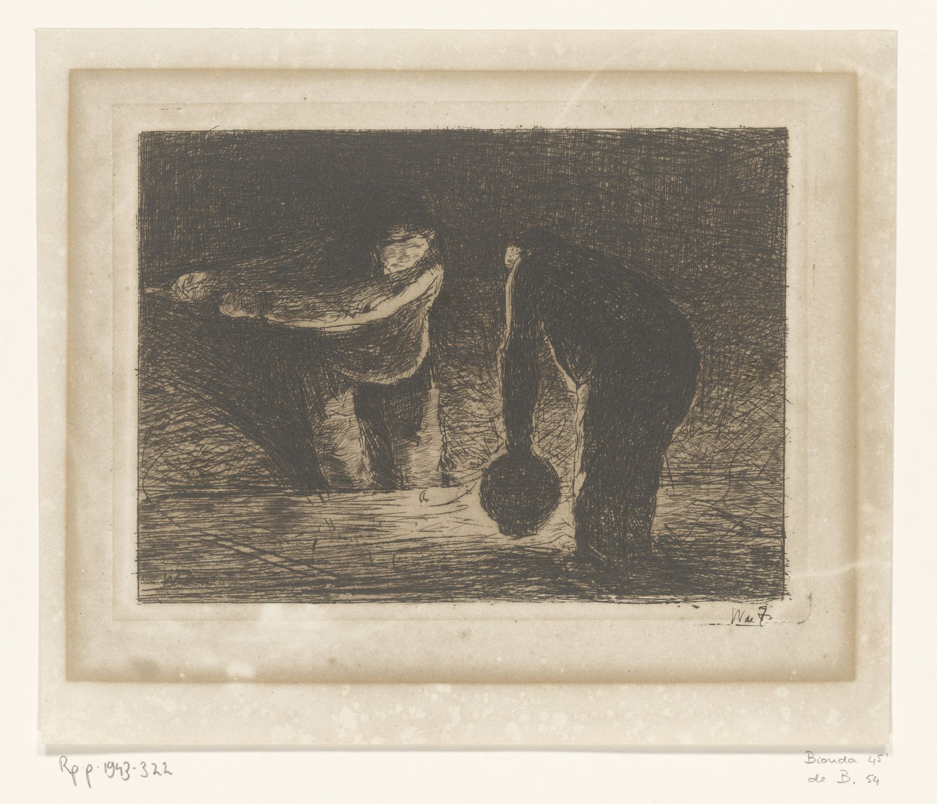 Twee mannen aan het werk (met scheepslantaarn) by Willem de Zwart