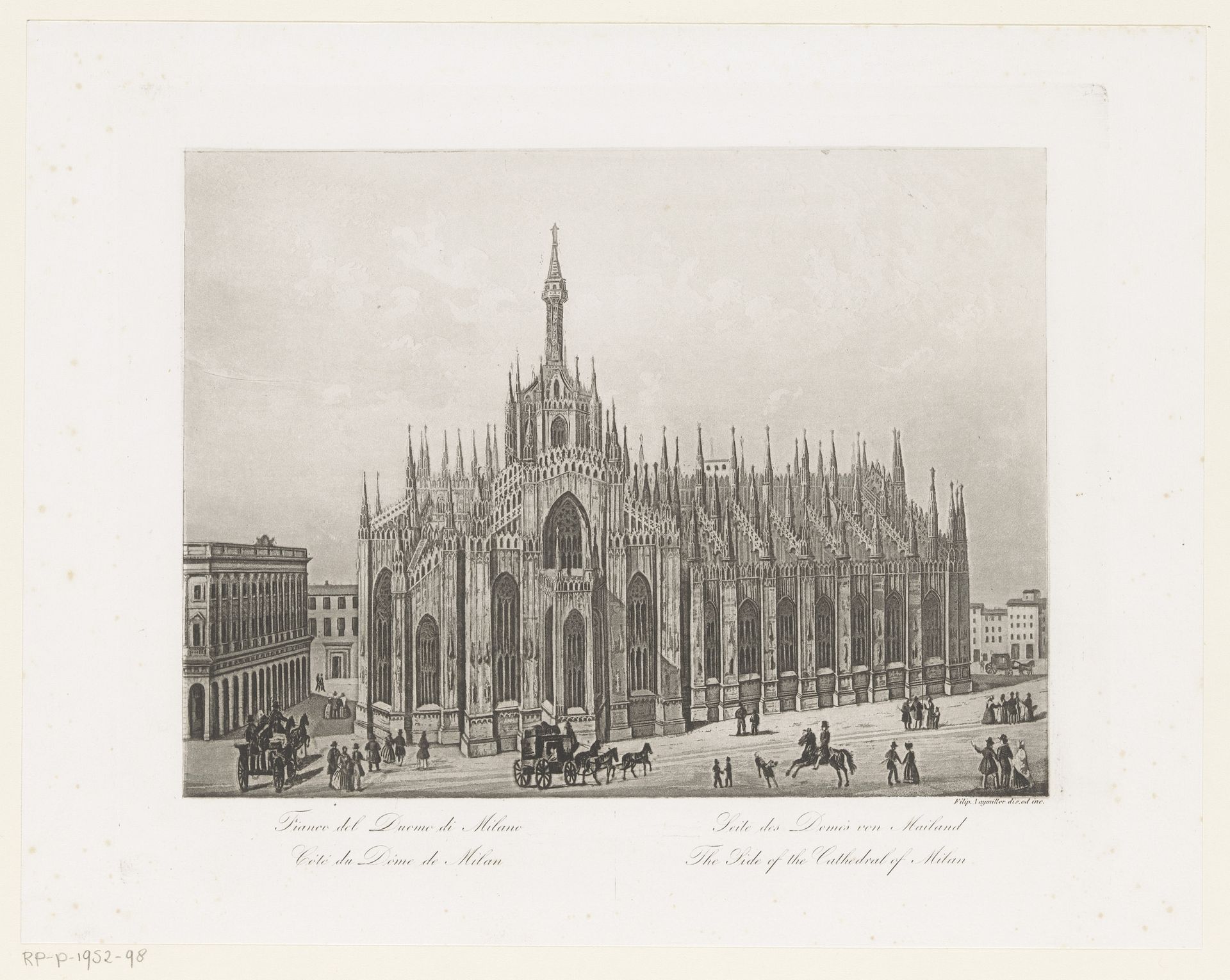 Zijaanzicht van de Dom van Milaan by Filippo Naymiller