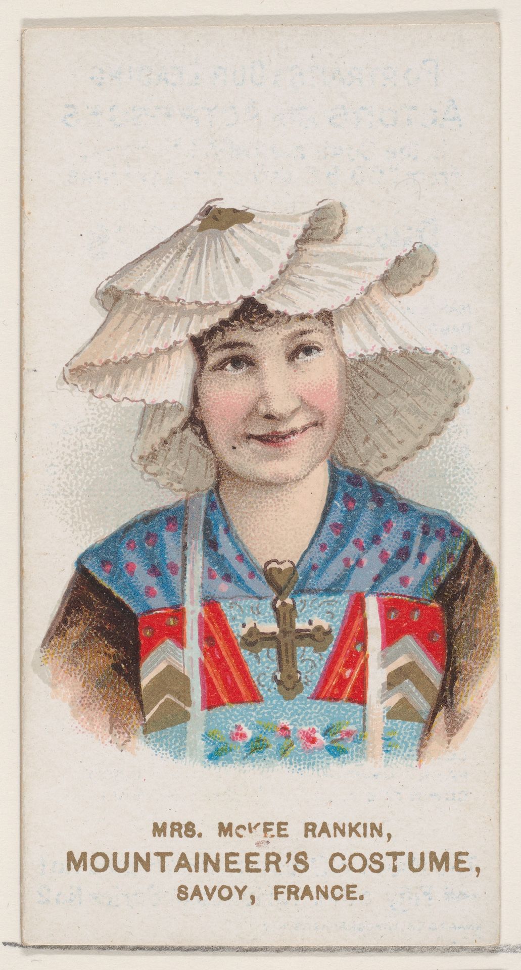 Mrs. McKee Rankin in Mountaineer's Costume of Savoy, France, from the set Actors and Actresses, First Series (N70) for Duke brand cigarettes by W. Duke, Sons & Co.