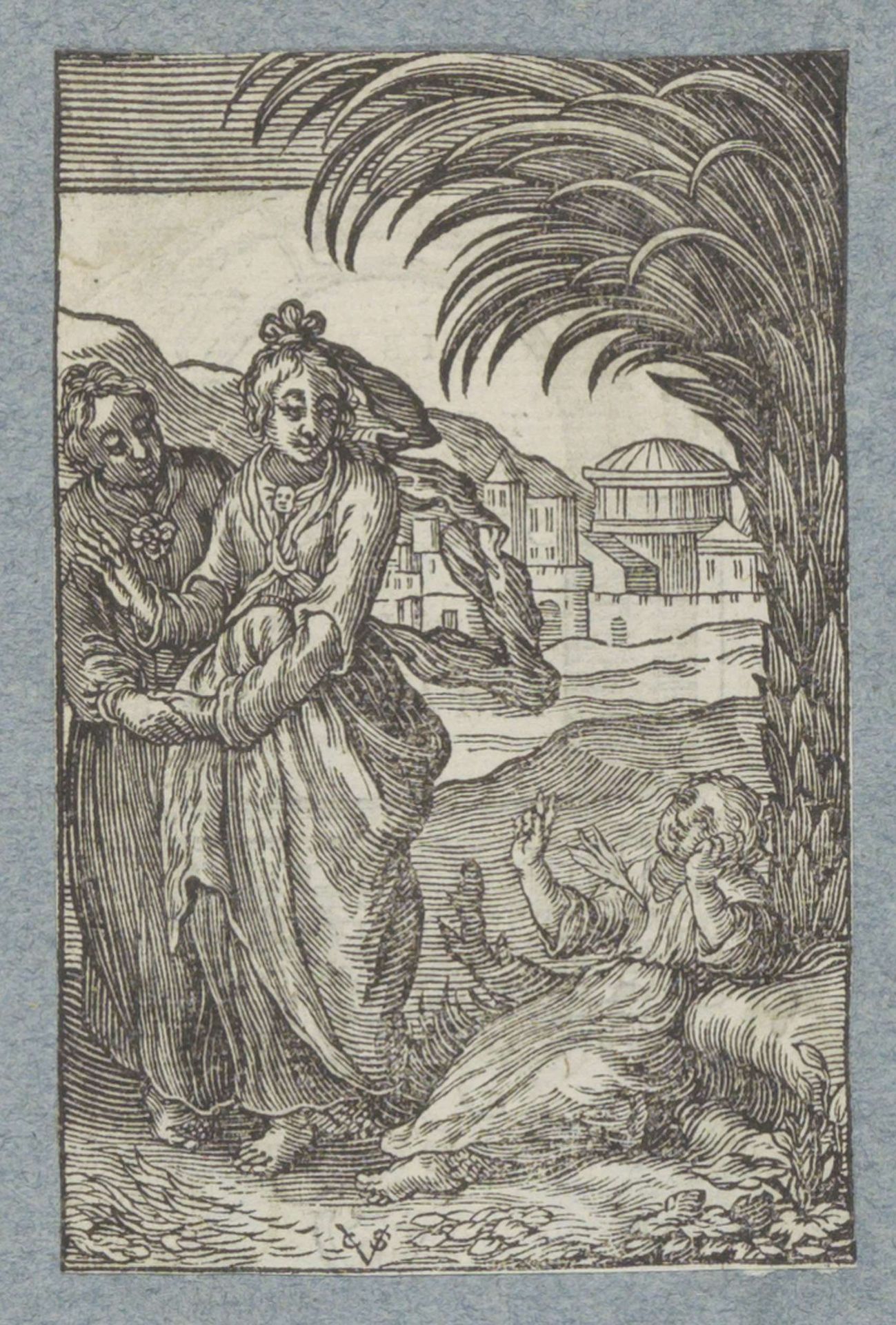 Twee vrouwen bij een kind met een pijl in de borst by Christoffel van (II) Sichem