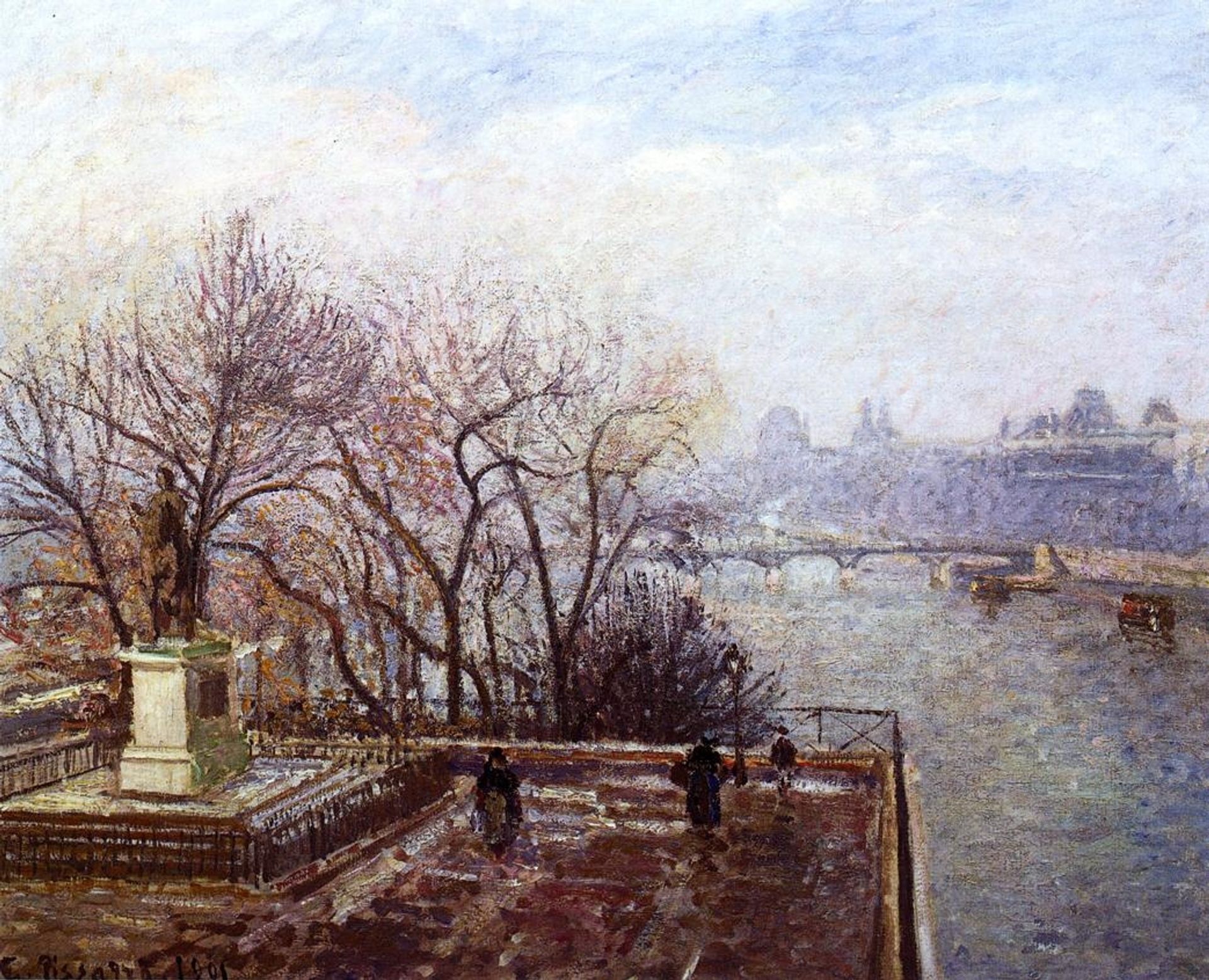 The Louvre, Morning, Mist by Camille Pissarro