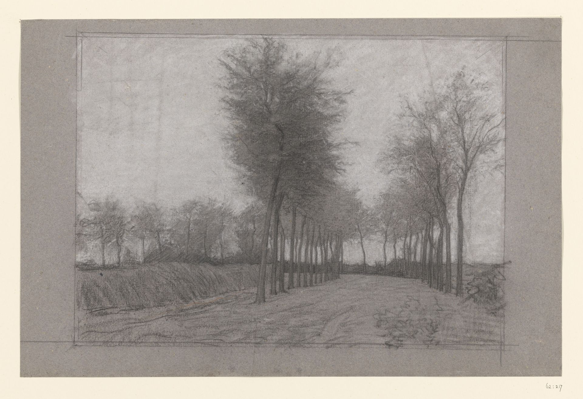Landweg met bomen aan weerszijden by Jan Veth