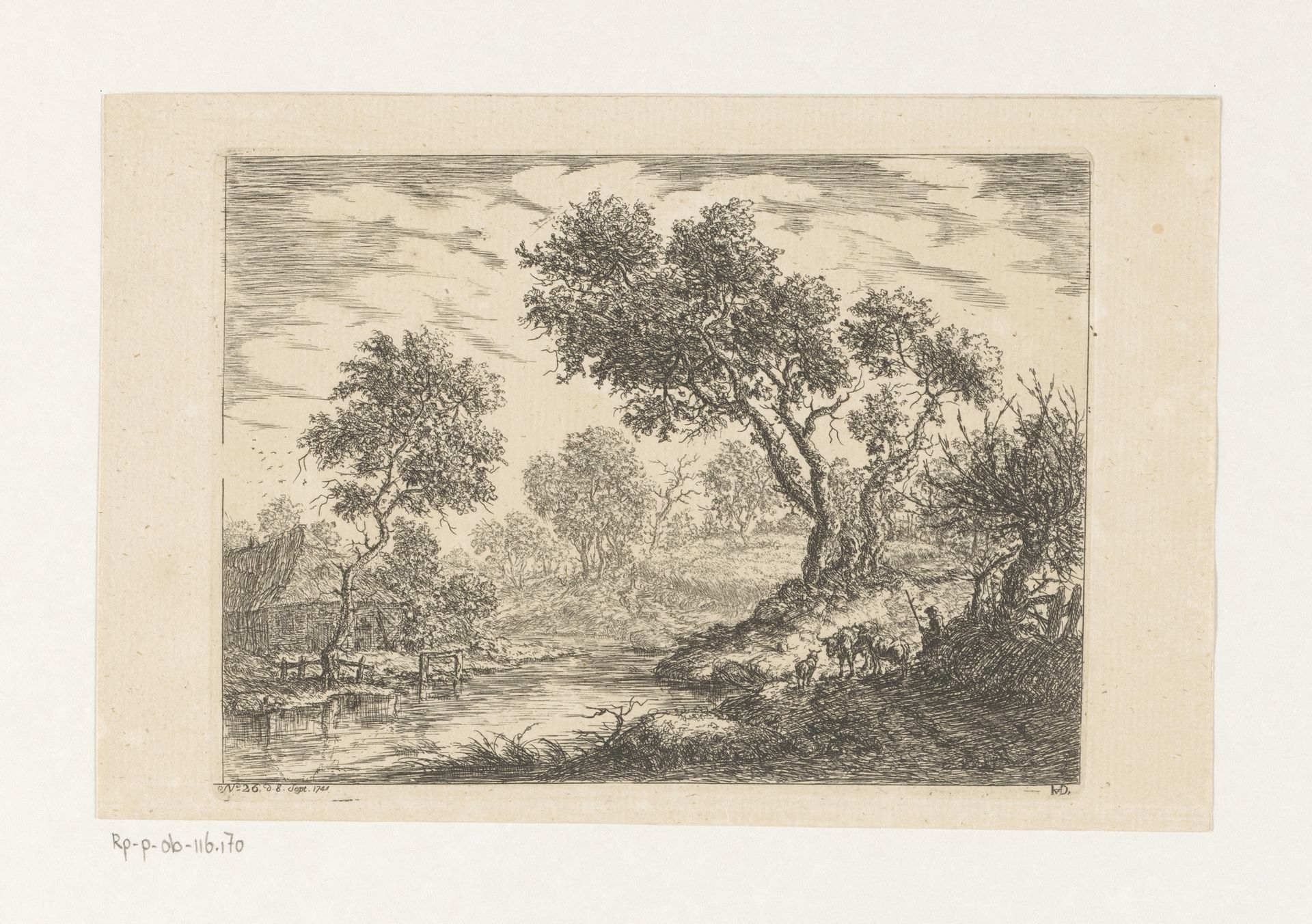 Landschap met boerderij aan het water by Christian Ludwig von Hagedorn
