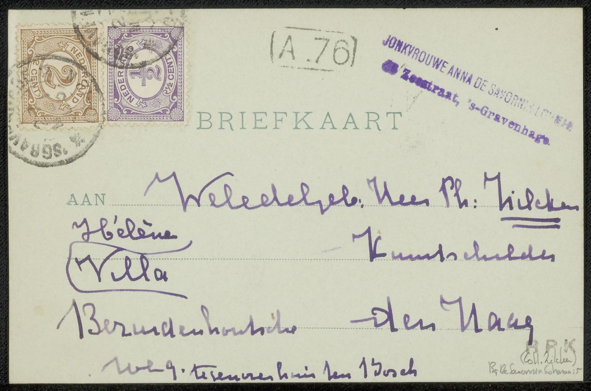 Briefkaart aan Philip Zilcken by Anna de Savornin Lohman