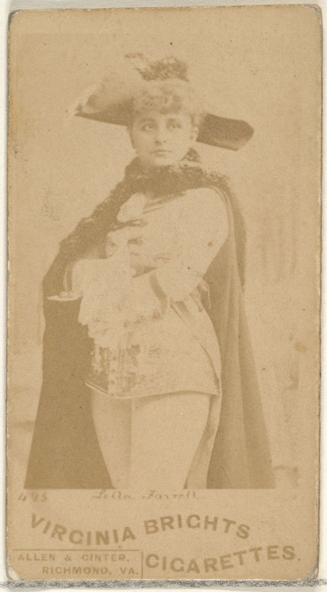 Card 495, Leila Farrell, from the Actors and Actresses series (N45, Type 1) for Virginia Brights Cigarettes by Allen & Ginter