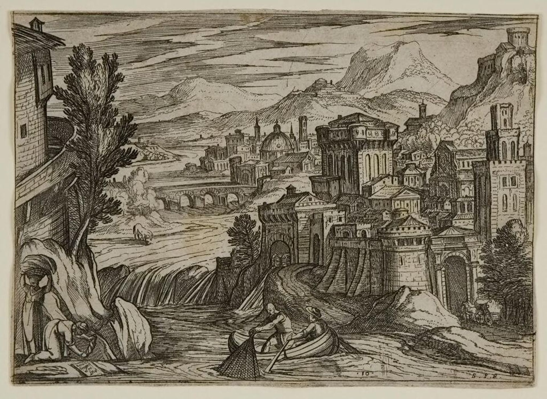 Landscape with a Town and Two Fisherman by Antonio Tempesta