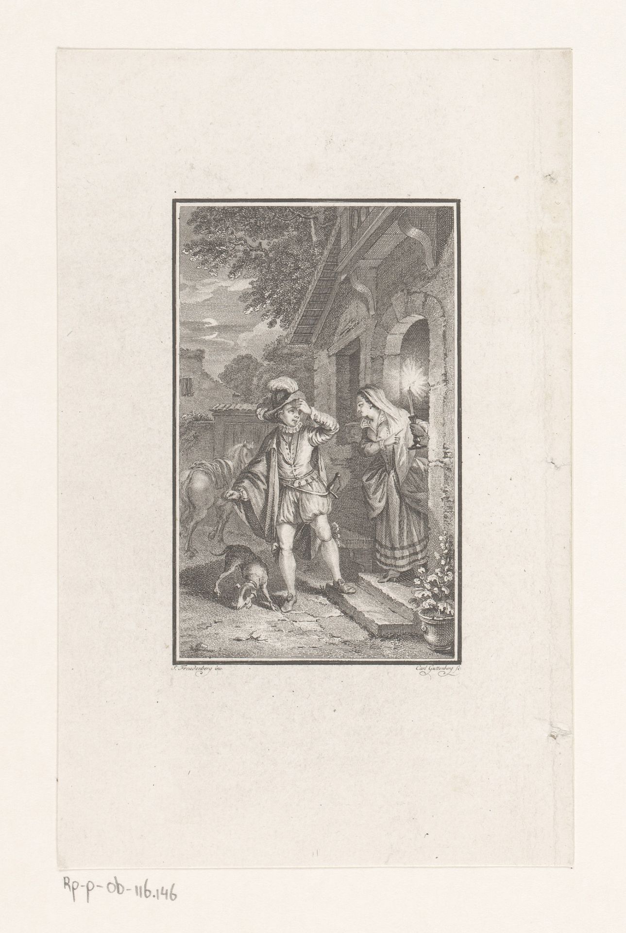 Man en vrouw met kaars in de deuropening by Carl Guttenberg