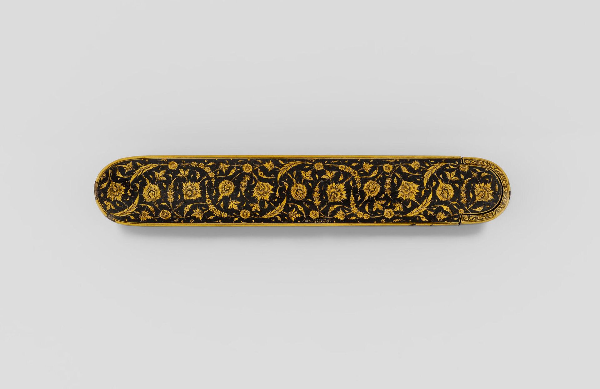 Pen Box with Foliate and Floral Scrolls in Gold by Sayyid Baqir Muzahhib