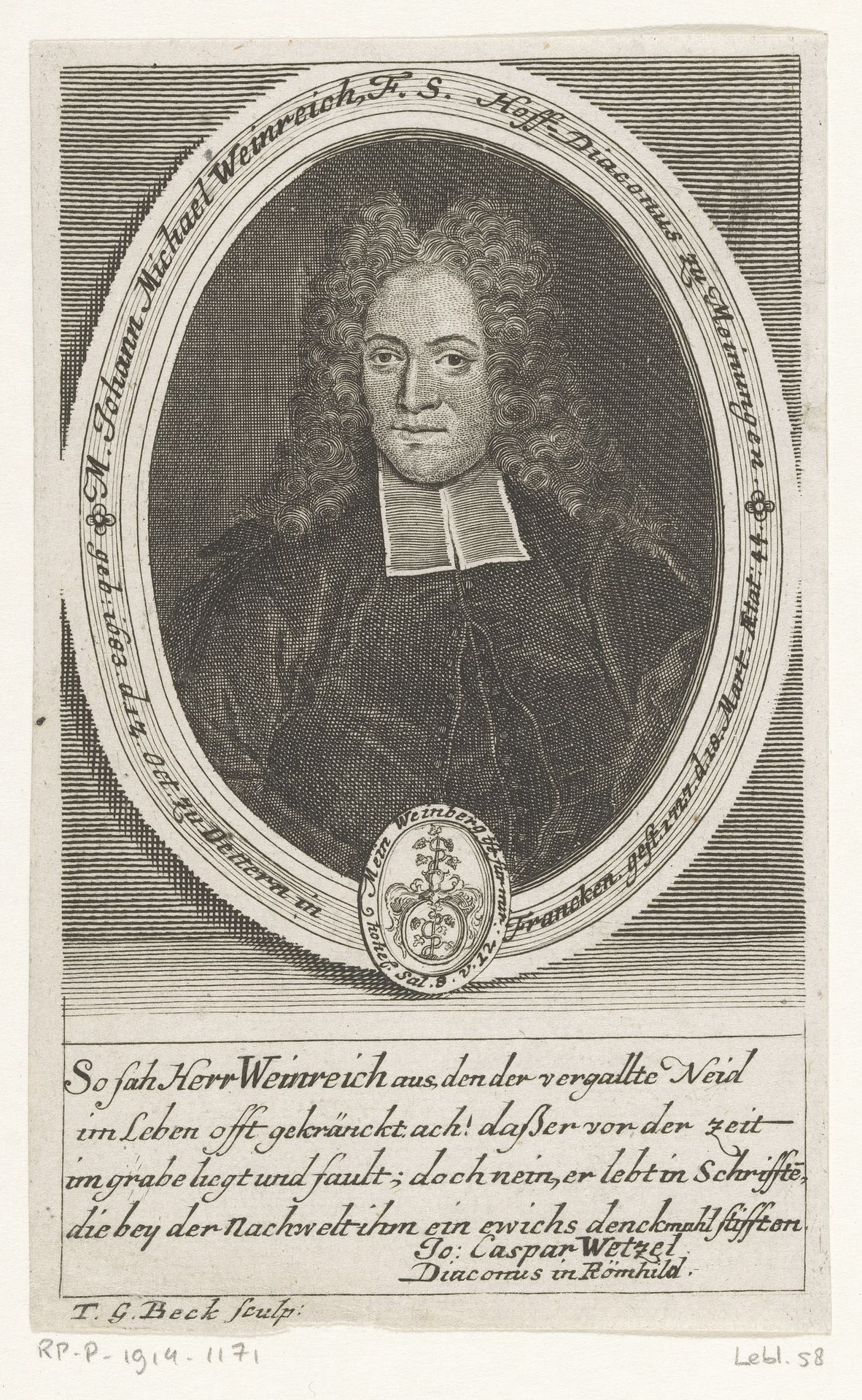 Portret van Johann Michael Weinreich by Tobias Gabriel Beck