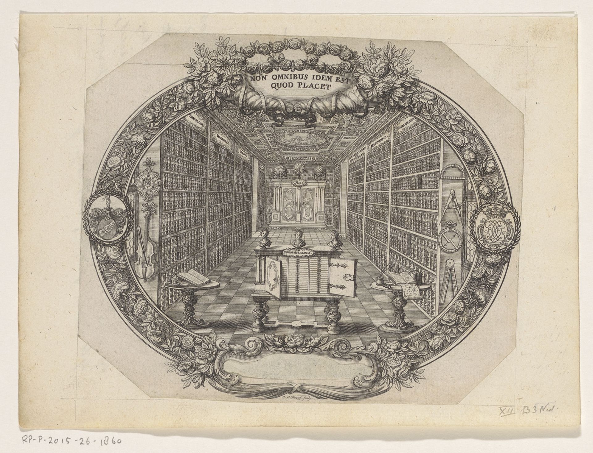 Ex libris van Zacharius Conrad von Uffenbach by Johann Ulrich Kraus