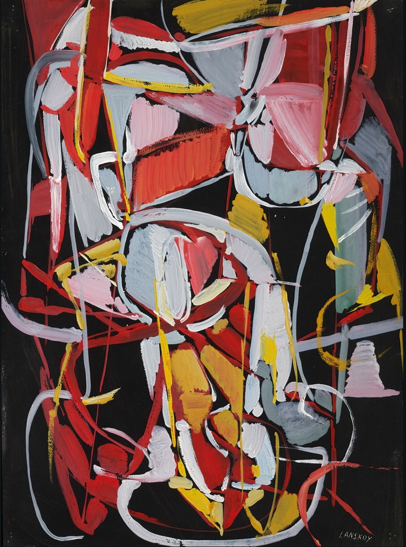 Composition sur fond rouge et noir by Andre Lanskoy