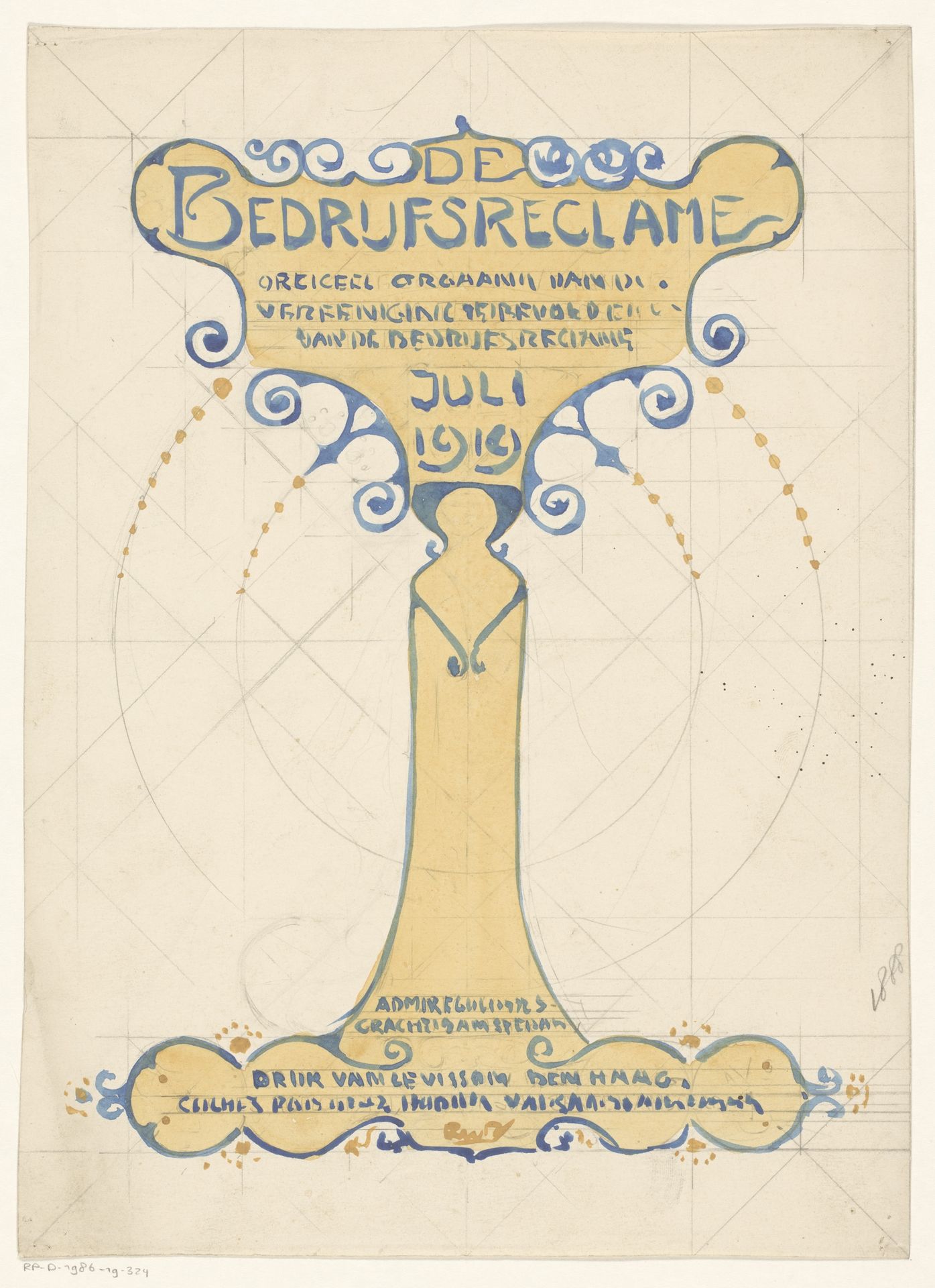 Omslagontwerp voor: De Bedrijfsreklame: Officieel orgaan van de Vereeniging ter bevordering der bedrijfsreklame, juli 1919 by Reinier Willem Petrus de (1874-1952) Vries
