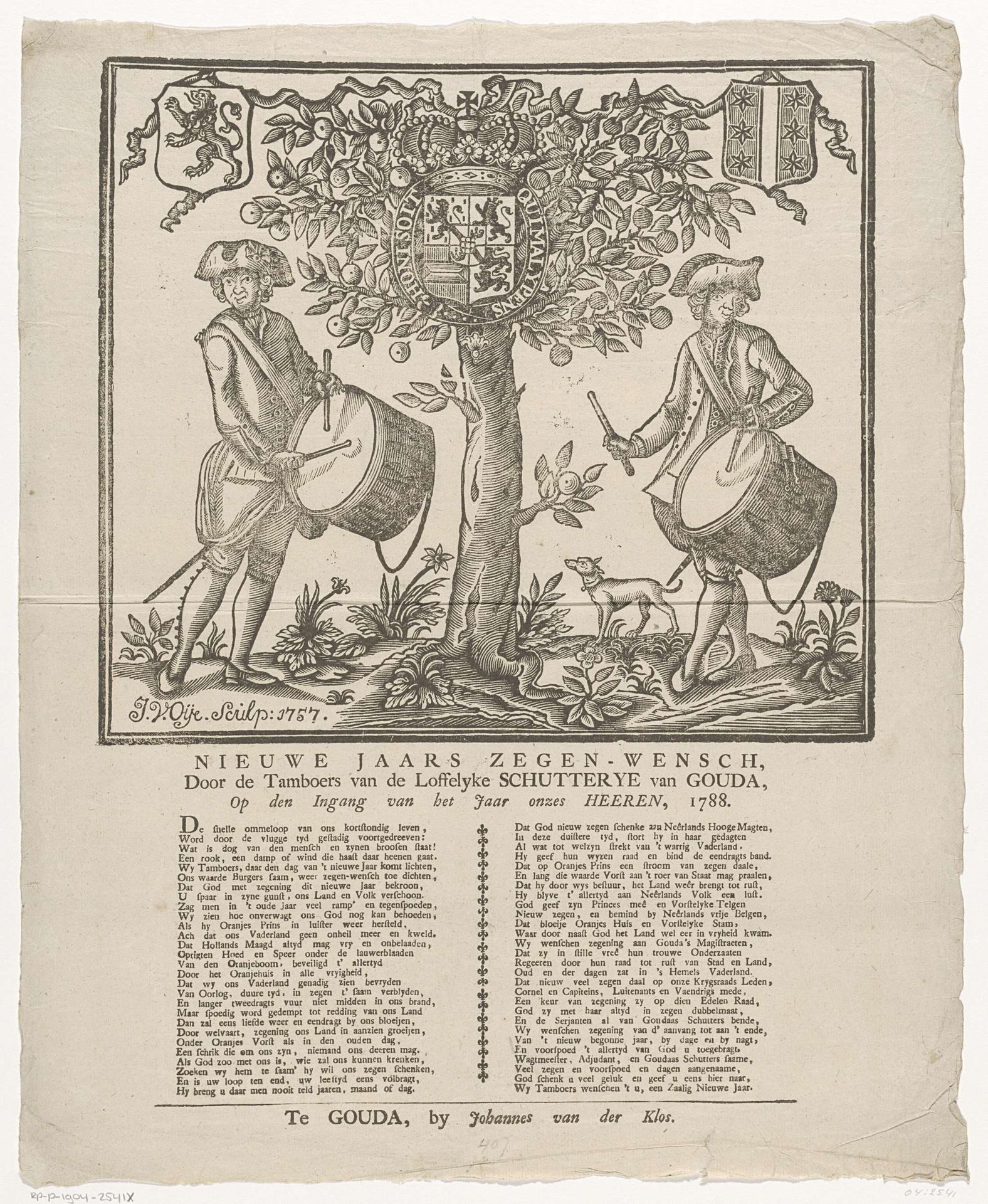 Nieuwjaarswens van de tamboers van de schutterij van Gouda voor het jaar 1788 by J. van Oye