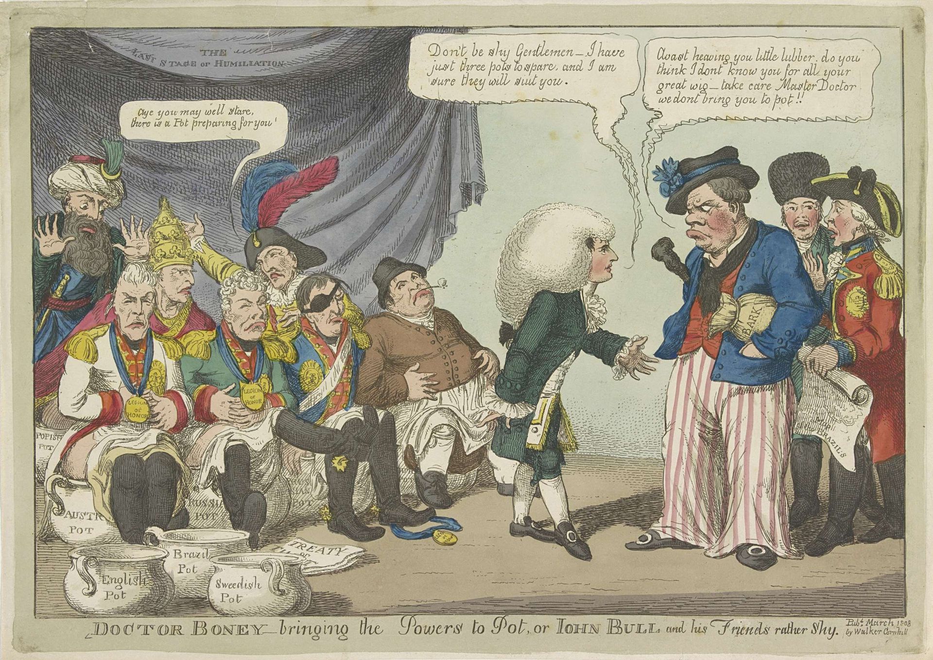 Dokter Napoleon zet de Europese vorsten op de pot, 1808 by Charles Williams