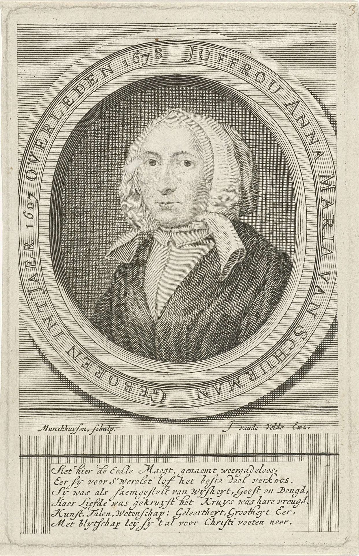Portret van Anna Maria van Schurman by Jan van Munnickhuysen
