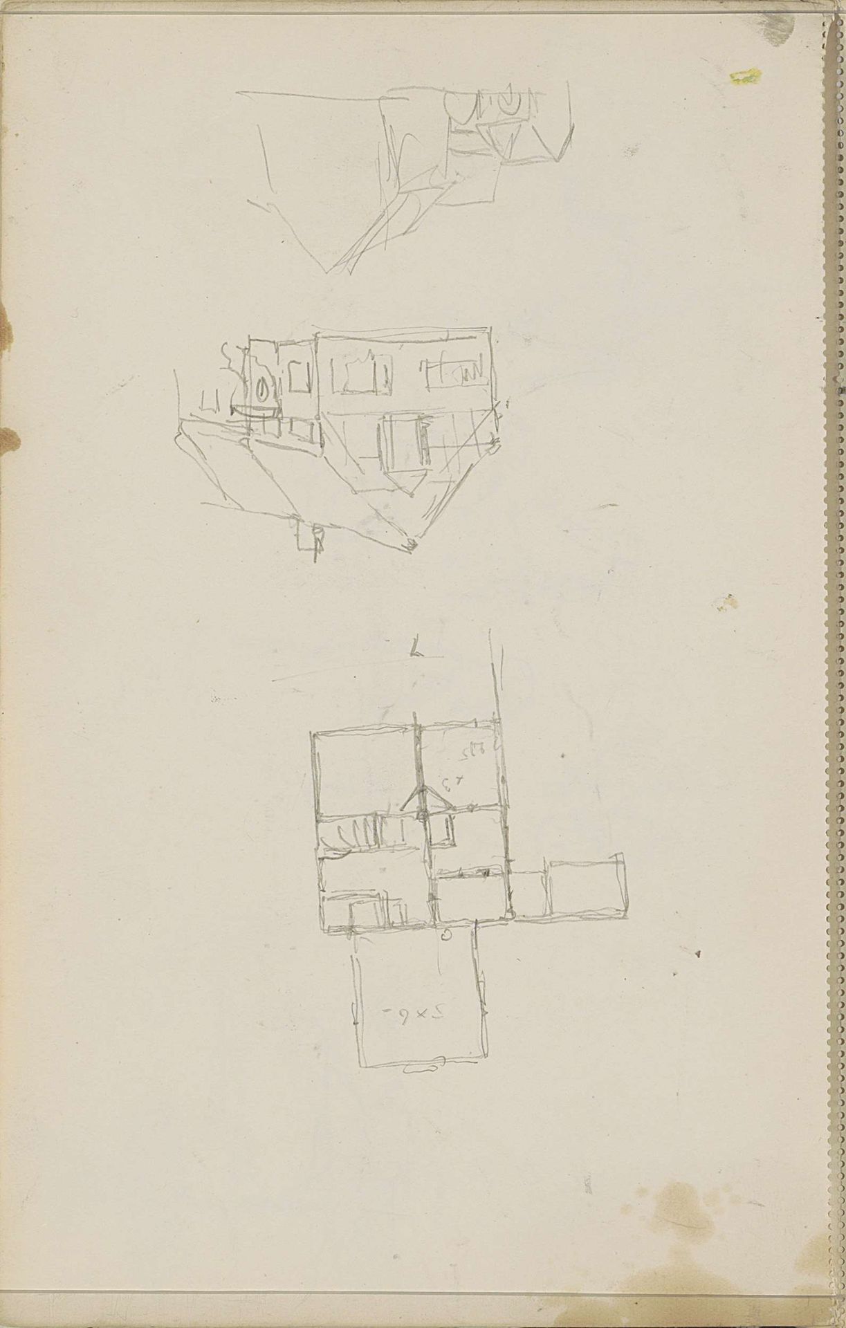 Zijaanzichten en een plattegrond van een vrijstaand huis by Cornelis Vreedenburgh