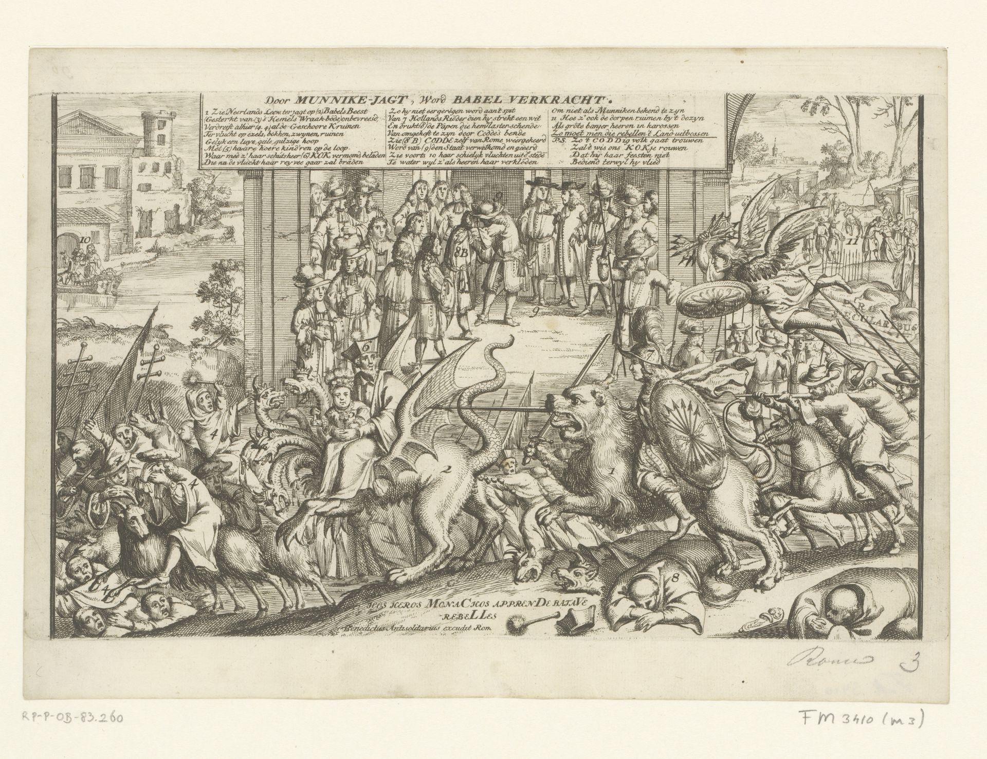De Hollandse Ridder op de Nederlandse Leeuw verjaagt het beest van Babylon, 1705 by Carel Allard
