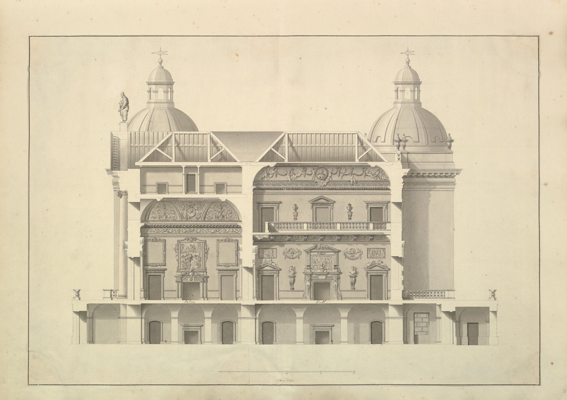 Transverse Section, Houghton Hall, Norfolk by Isaac Ware