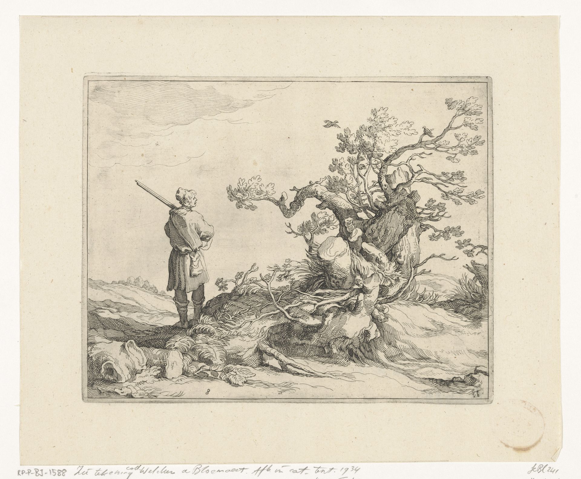 Vergezicht met een knoestige, verwrongen boom by Frederick Bloemaert