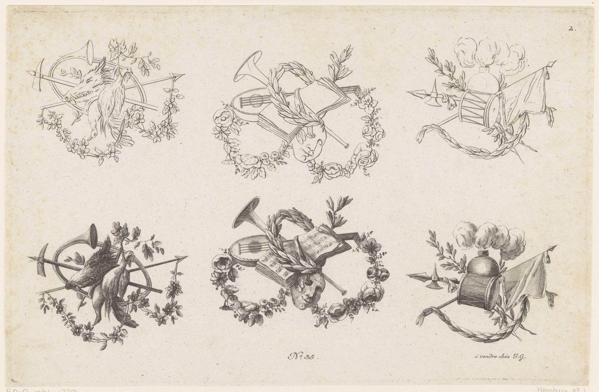Trofeeën met jacht- en theaterattributen by Johann Carl Schleich