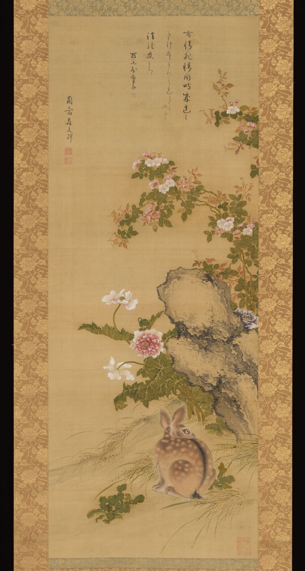 Rabbit and Roses by Mori Ransai