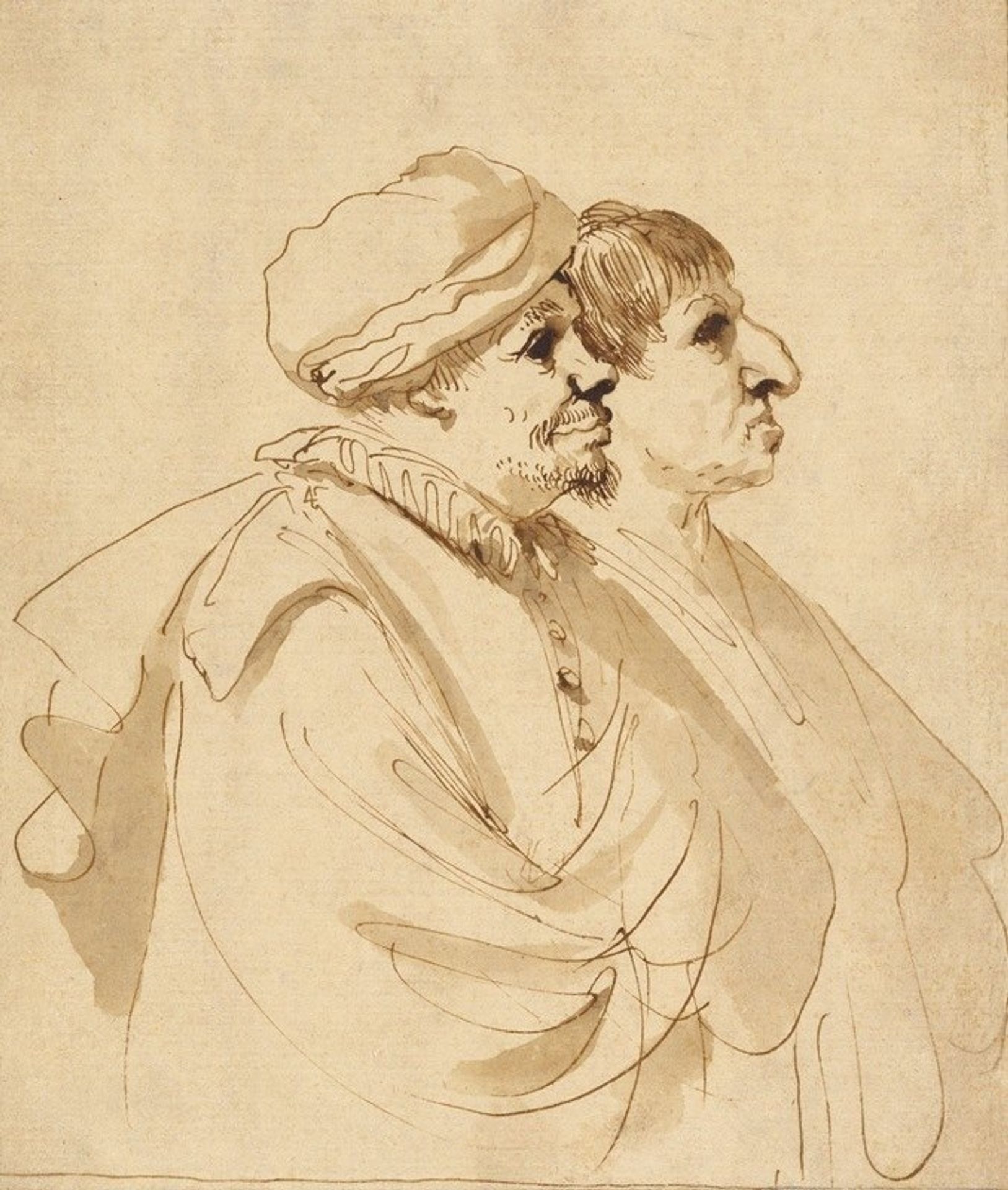Caricature of Two Men Seen in Profile by Guercino