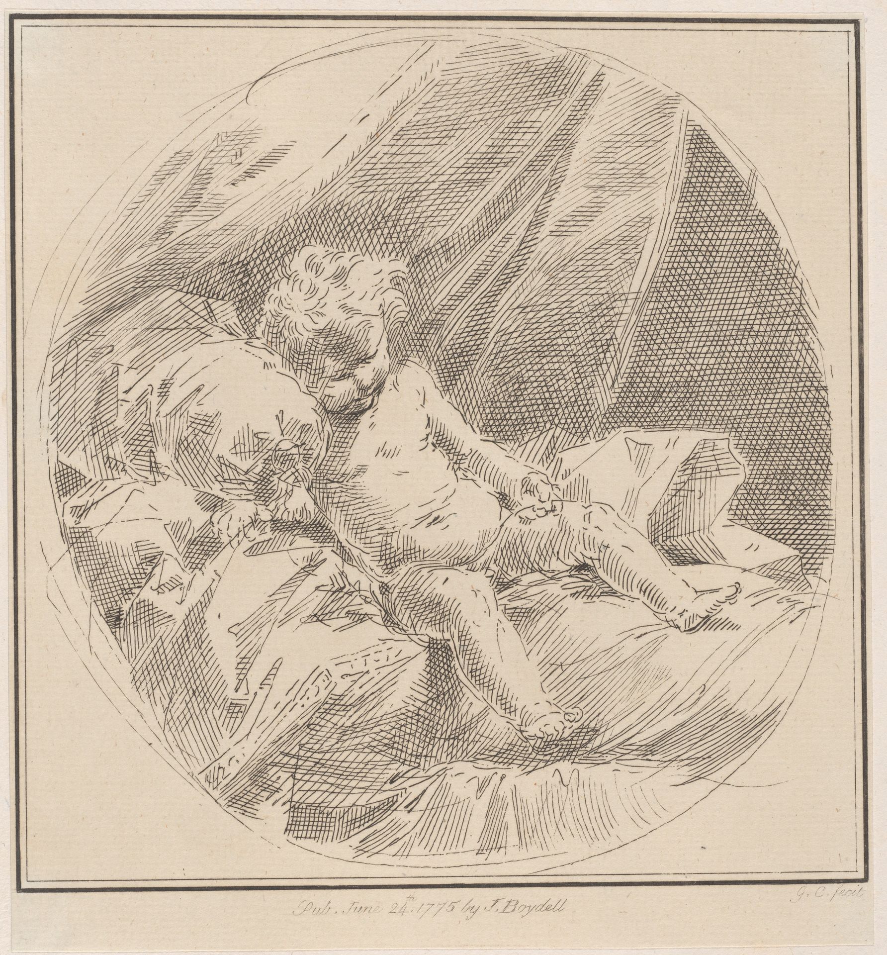 Putto reclining on a bed by Giuseppe Canale