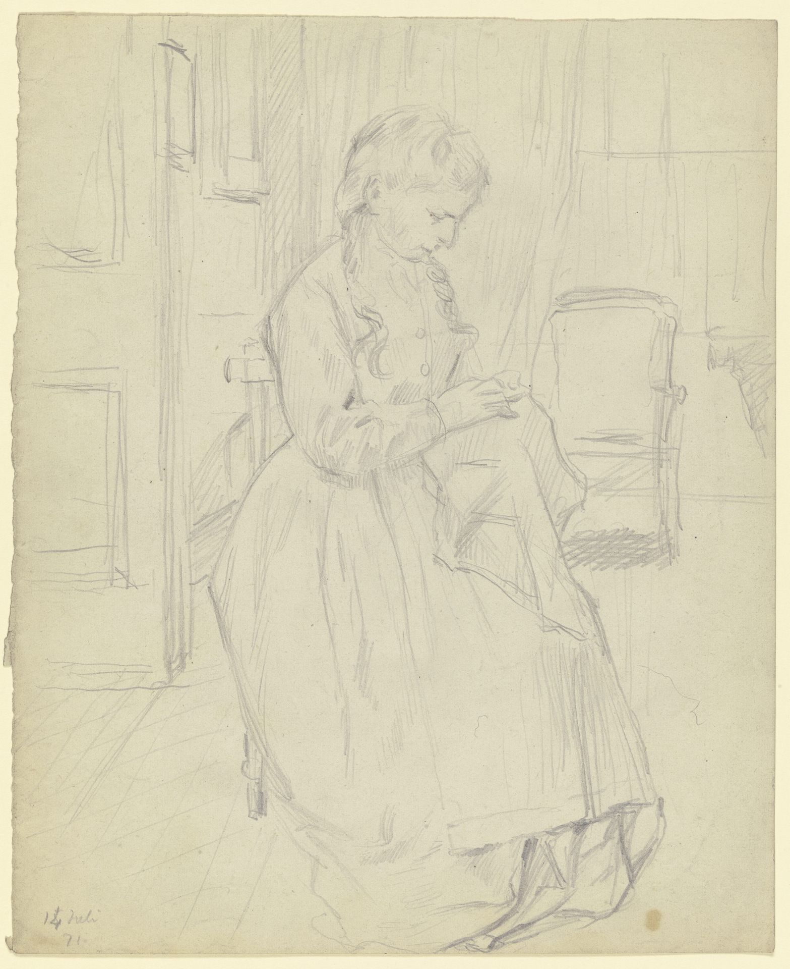 Luise Scholderer embroidering by Otto Scholderer