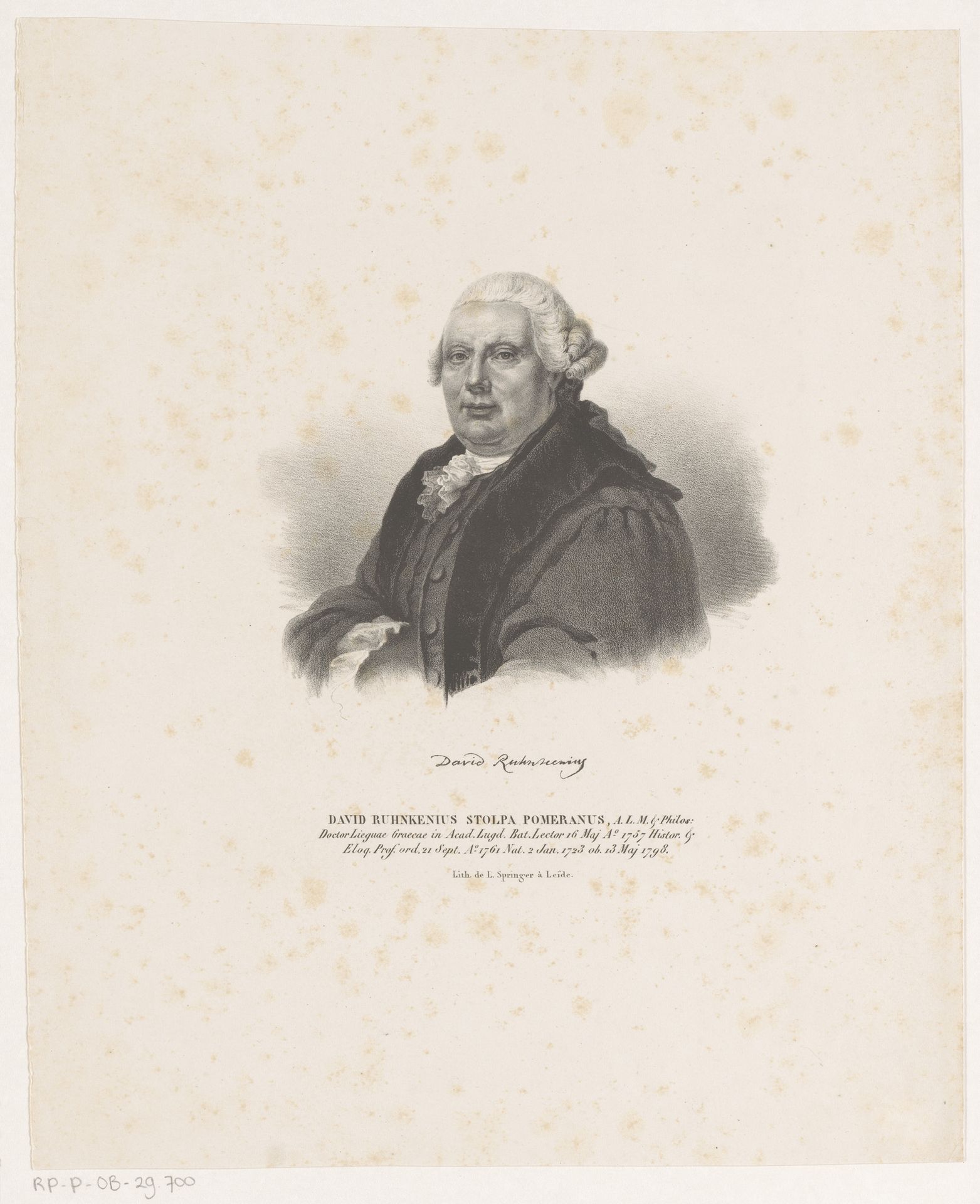 Portret van David Ruhnken by Leendert (I) Springer