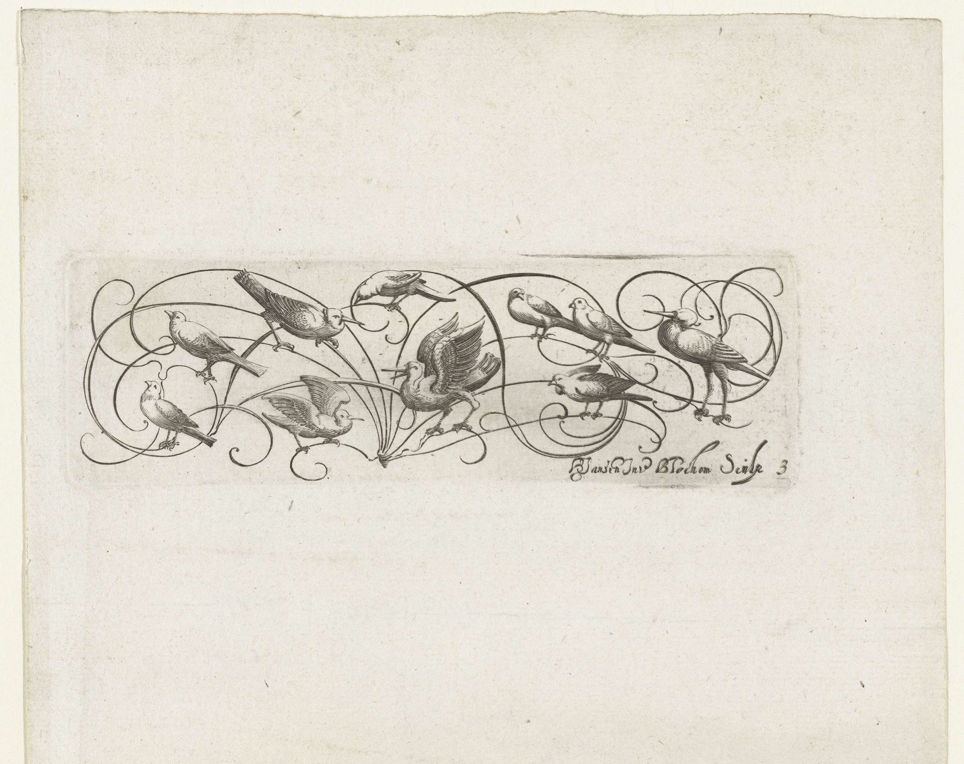 Tien vogels op gestileerde ranken by Bartholomeus van Lochom