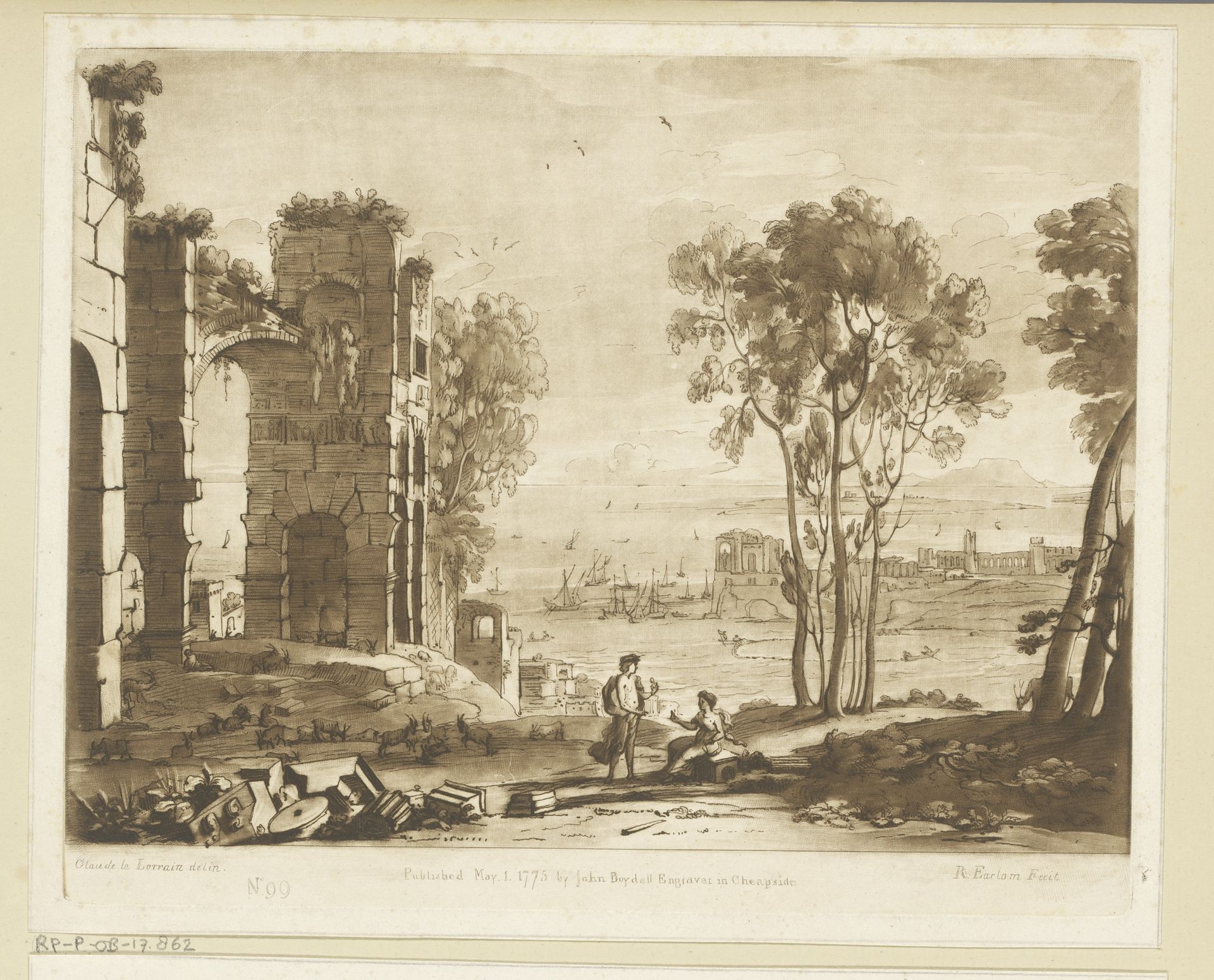 Kustgezicht met ruïne en Apollo met de Sibille van Cumae by Richard Earlom