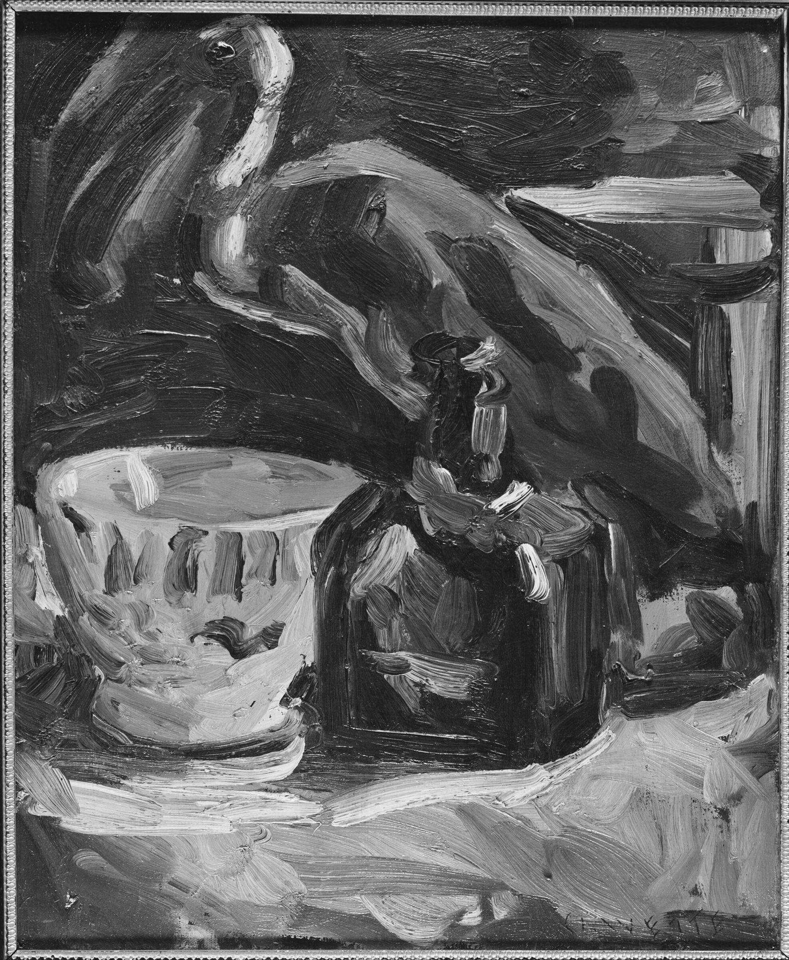 Still Life with Bird  verso:  Sketch of a Woman by Merton Clivette