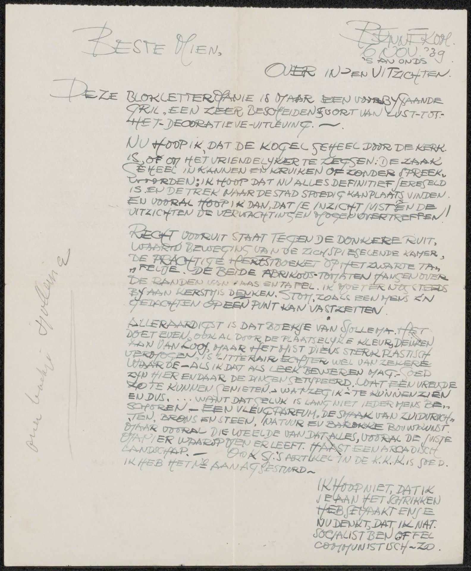Brief aan Mien Cambier van Nooten by Dick Ket