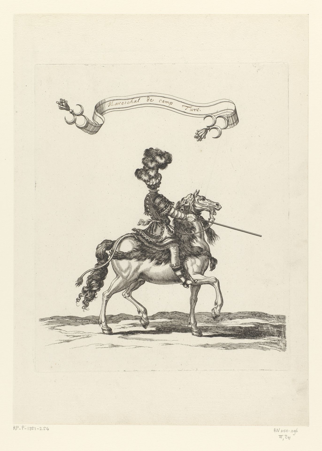 Aanvoerder te paard in Turks kostuum op de rug gezien by François Chauveau