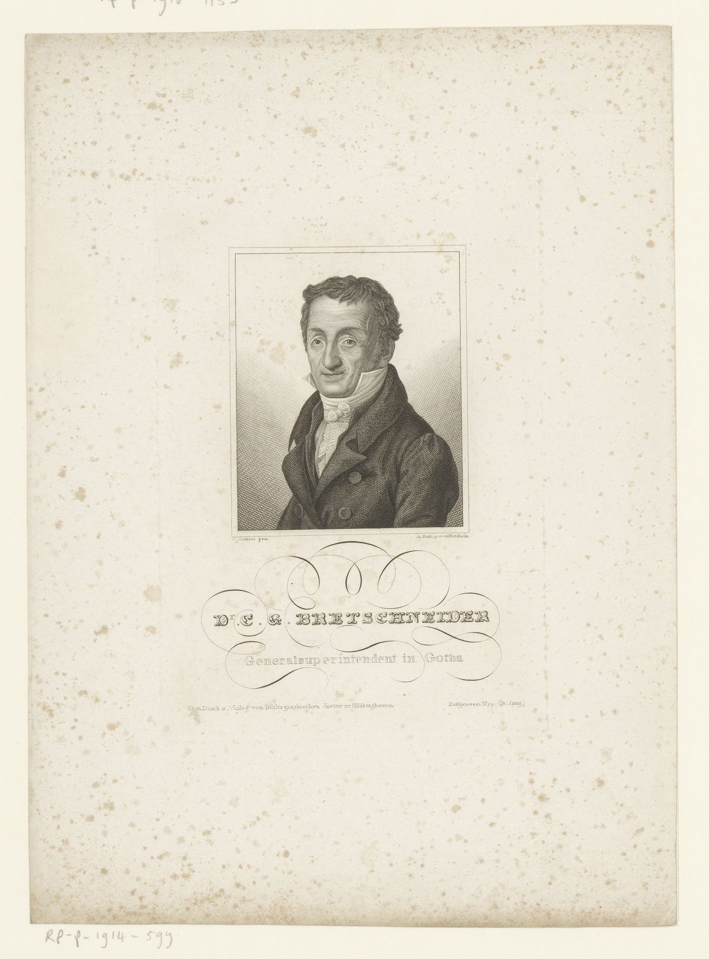 Portret van Karl Gottlieb Bretschneider by Johann Georg Nordheim