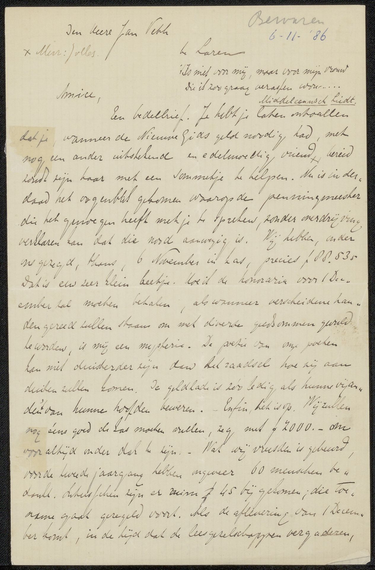 Brief aan Jan Veth by Frank van der Goes