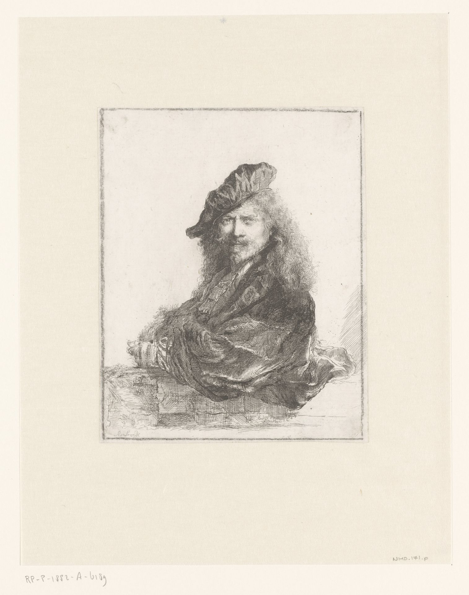 Self-portrait leaning on a stone sill by Anonymous