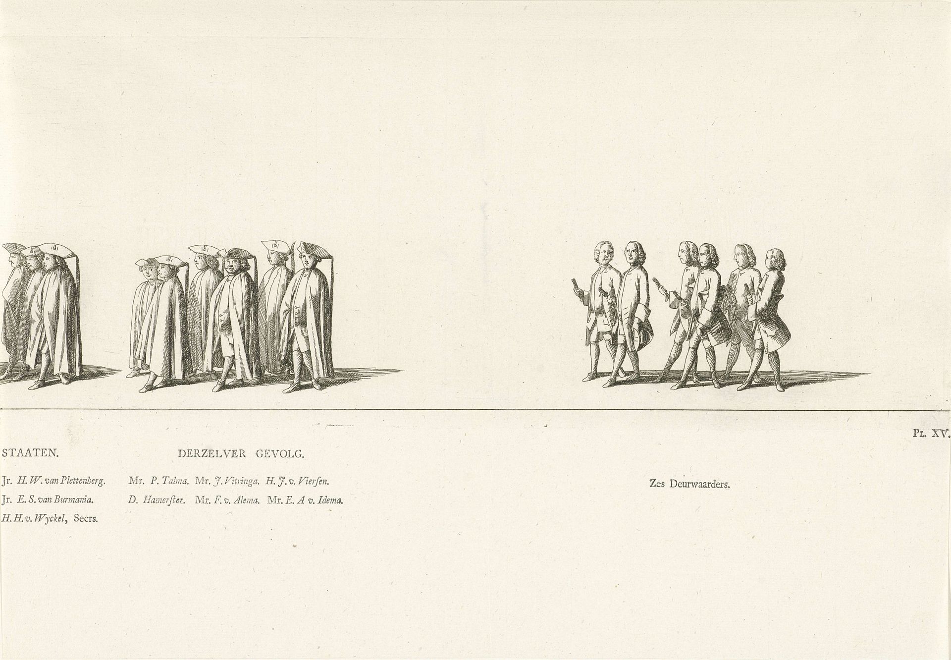 Leden van Gedeputeerde Staten van Friesland in de begrafenisstoet van prinses Maria Louise, 1765 by Rienk Jelgerhuis