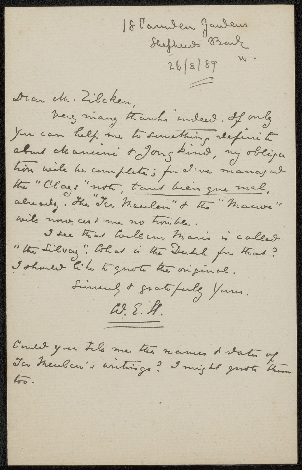 Brief aan Philip Zilcken by William Ernest Henley