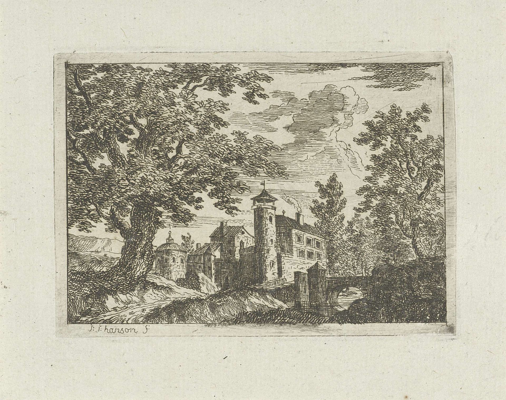 Kasteel in een landschap by Jean Joseph Hanson