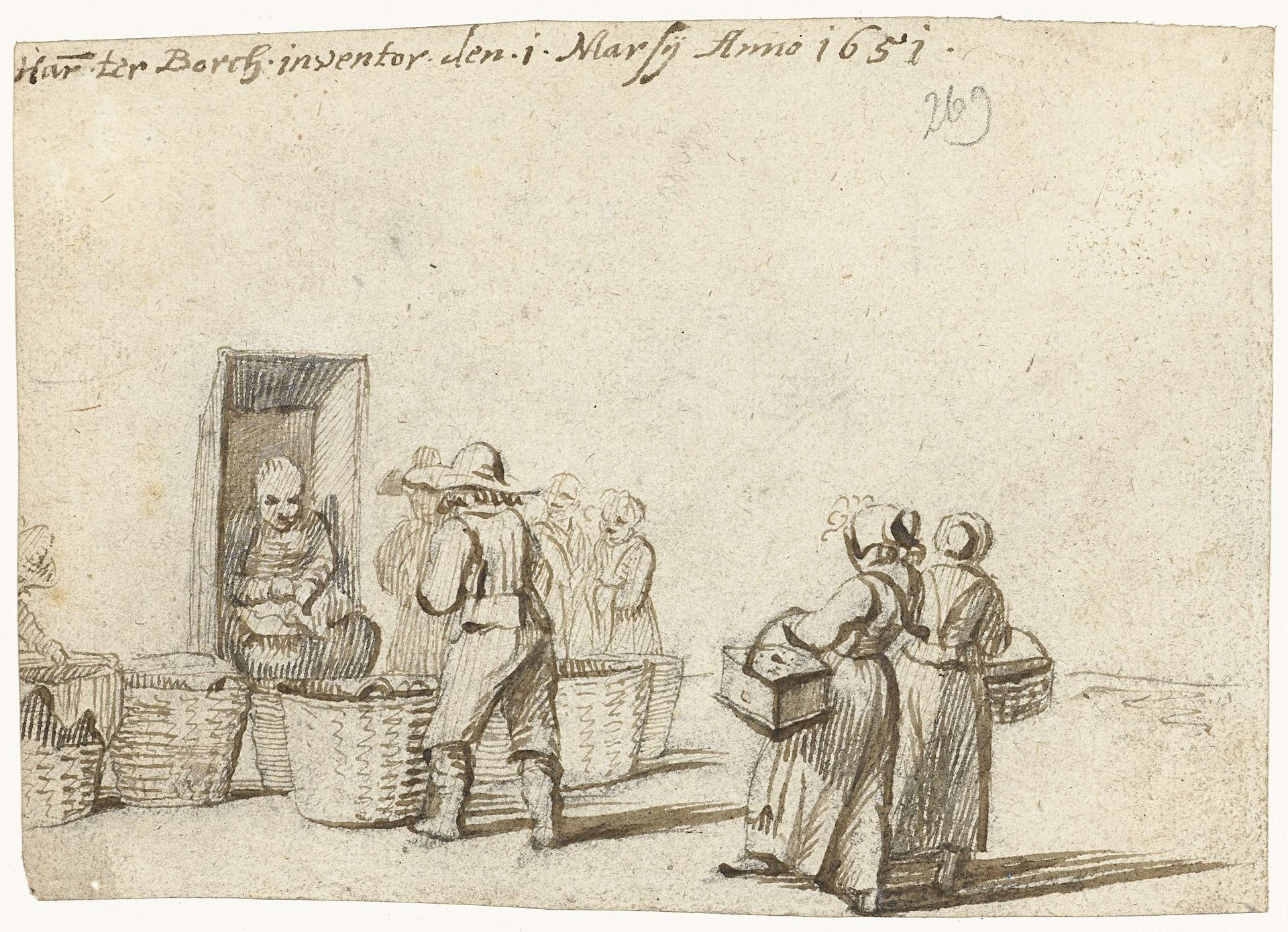 Groenteverkopers en kopers, van voren by Harmen ter Borch