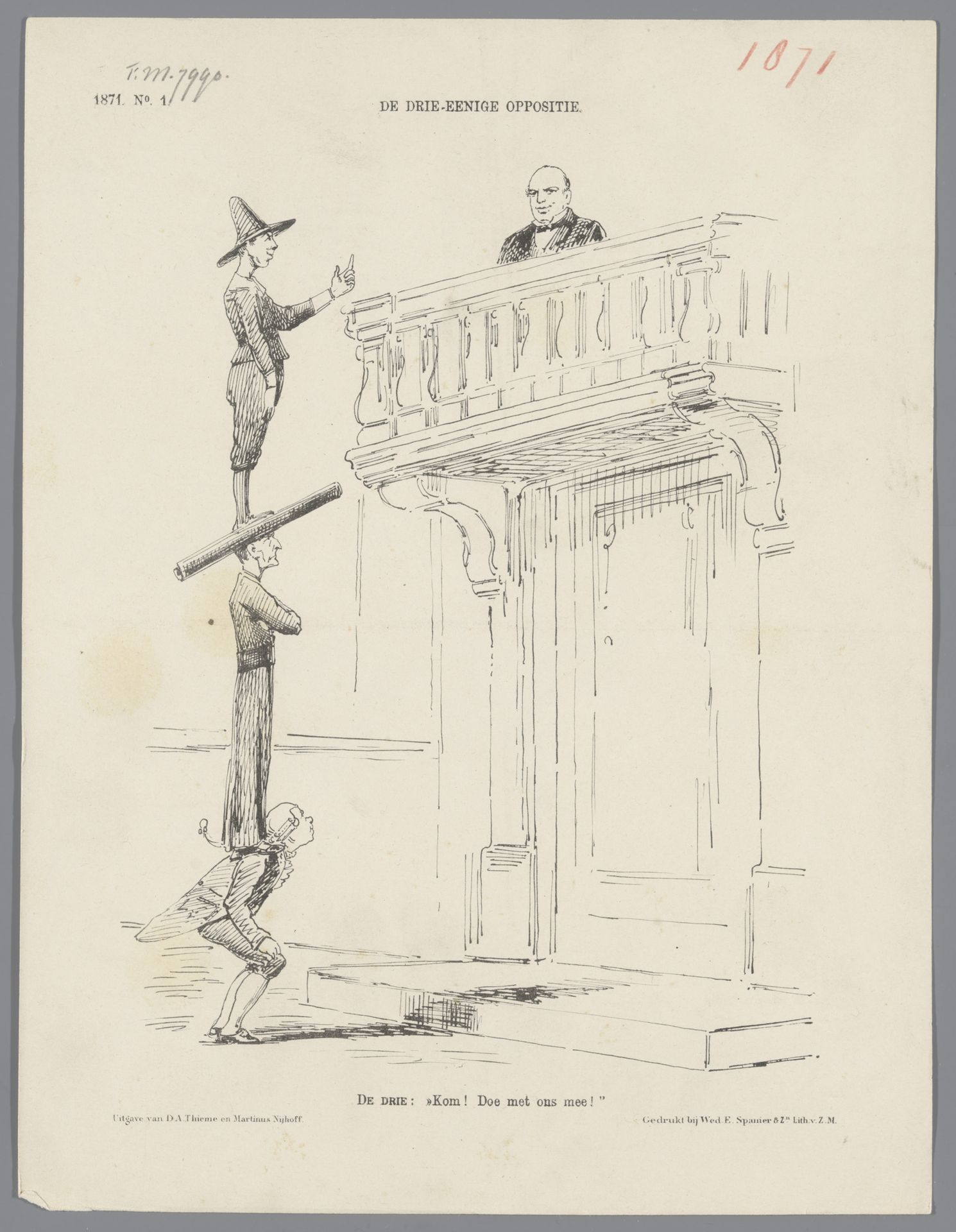 Spotprent op het monsterverbond van de oppostie, 1871 by Johan Michaël Schmidt Crans