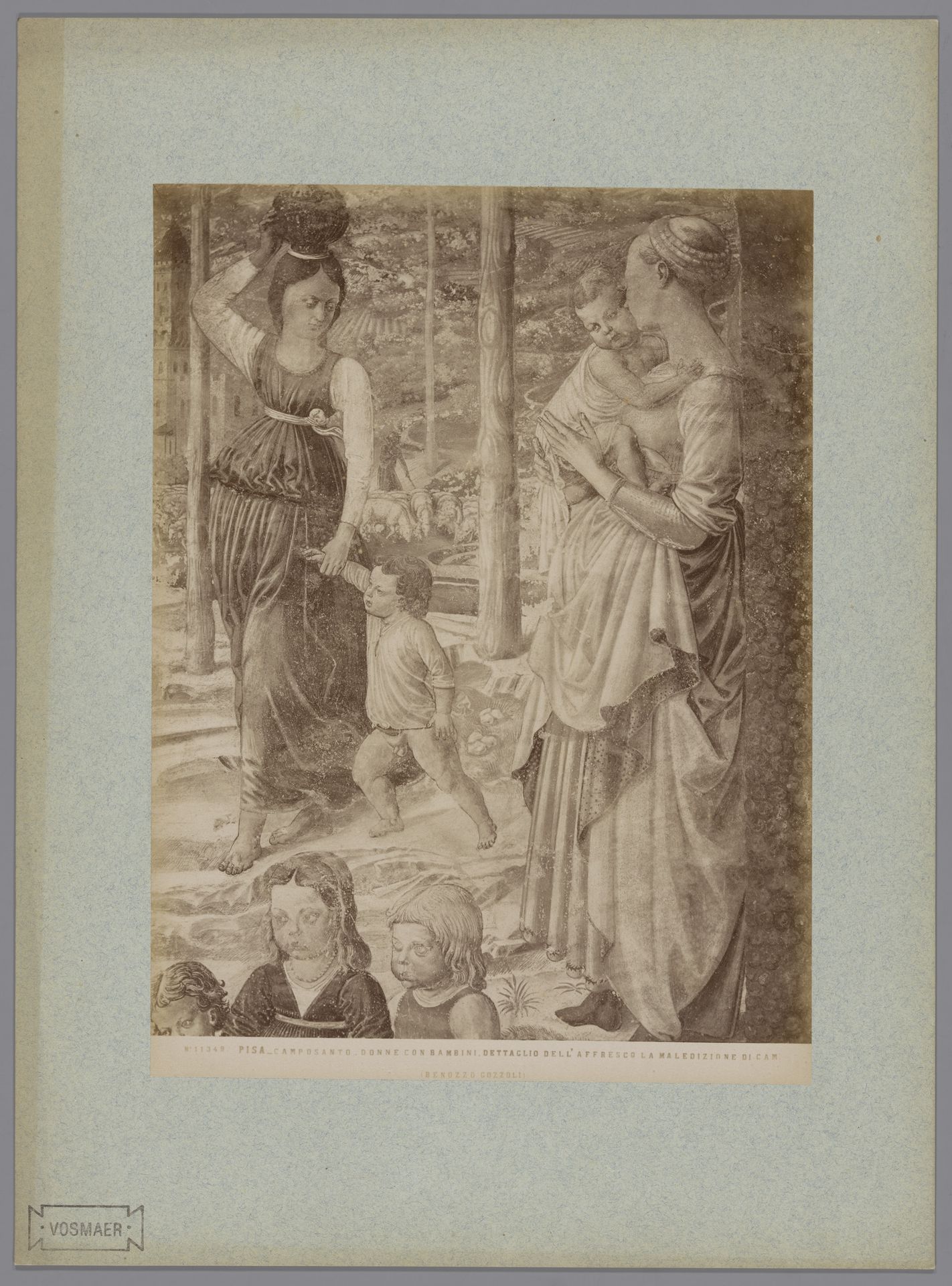 Fotoreproductie van een detail van het fresco De vervloeking van Cham naar Benozzo Gozzoli in het Camposanto te Pisa, Italië by Fratelli Alinari