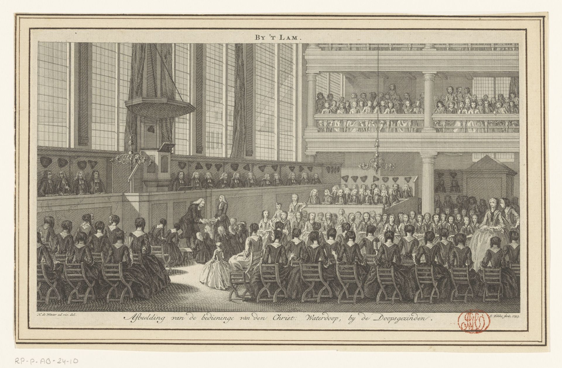 Doop in de Doopsgezinde Kerk Bij 't Lam te Amsterdam by Simon Fokke