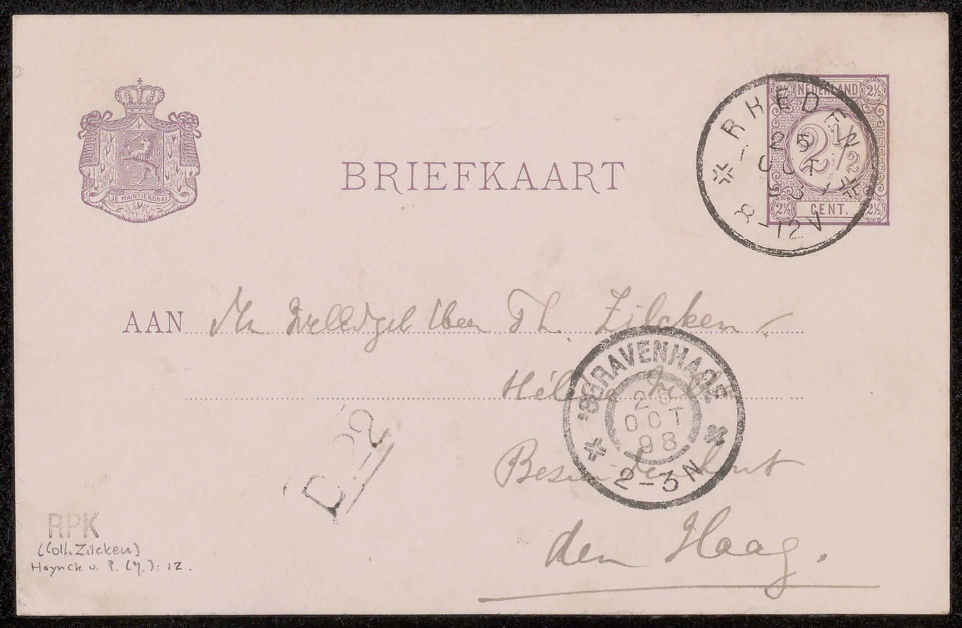Briefkaart aan Philip Zilcken by Jan Hoynck van Papendrecht