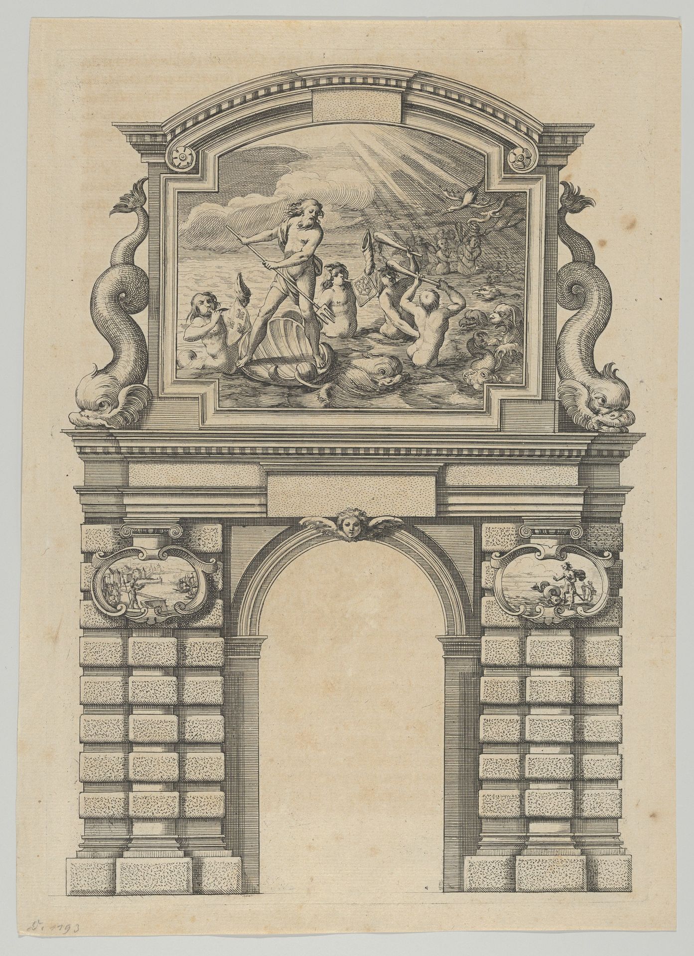 Triumphal arch, from 'Éloges et discours sur la triomphante réception du Roy en sa ville de Paris ...' by Jean-Baptiste de Machault by Melchior Tavernier