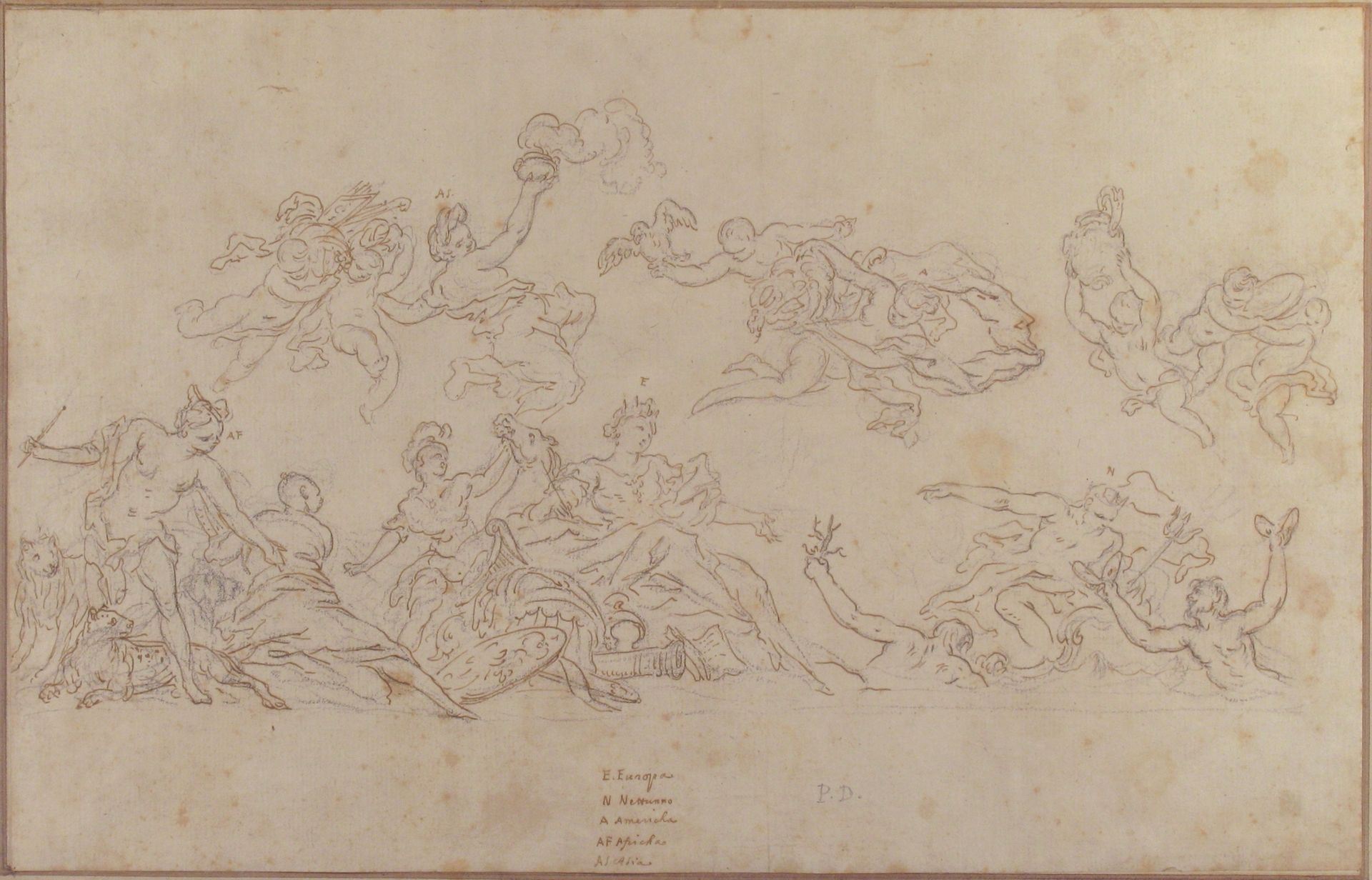 Design for a Ceiling Decoration with Neptune and Allegories of the Four Continents by Pietro Dandini