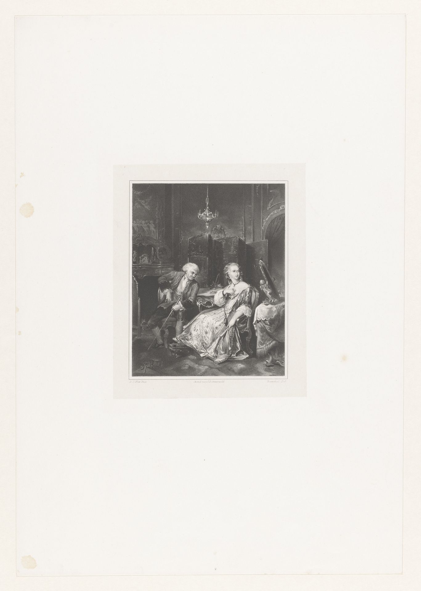 Oude man en jonge vrouw in interieur by S. Rosenthal