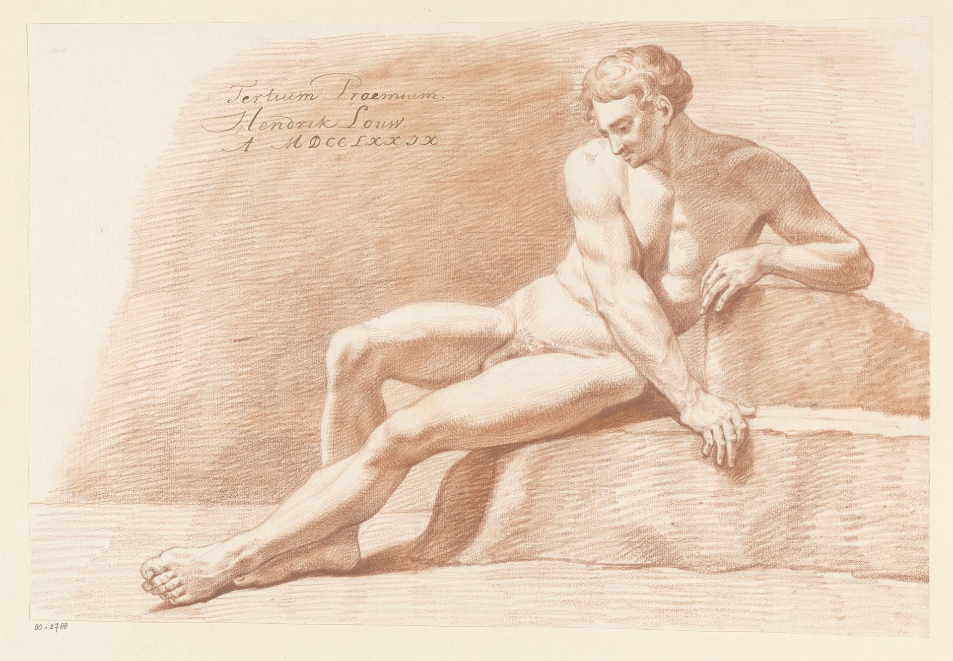 Zittend mannelijk naakt, van voren gezien (3e prijs 1779) by Hendrik Louw